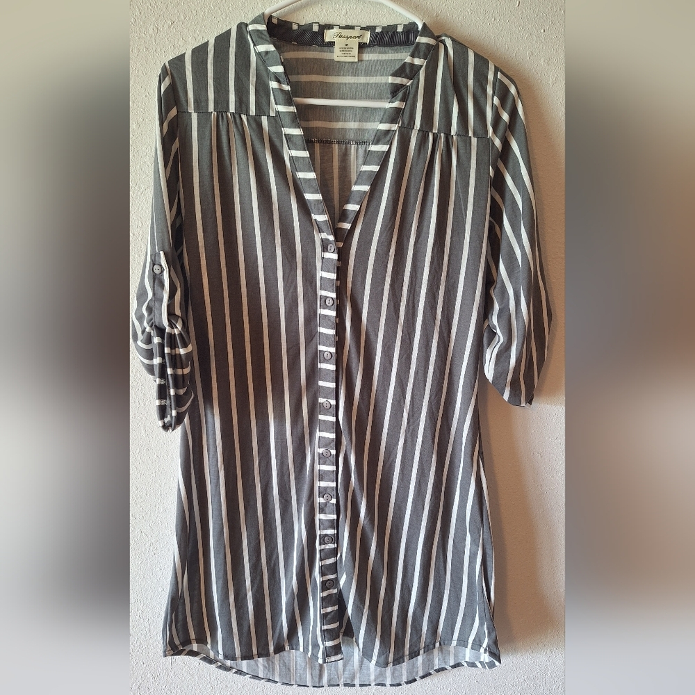 Passport Grey and White Striped Button-Front Shirt